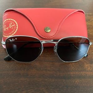 Ray-Ban Hexagonal Sunglasses RB3548N / silver frame/ brown polarized Lens.
